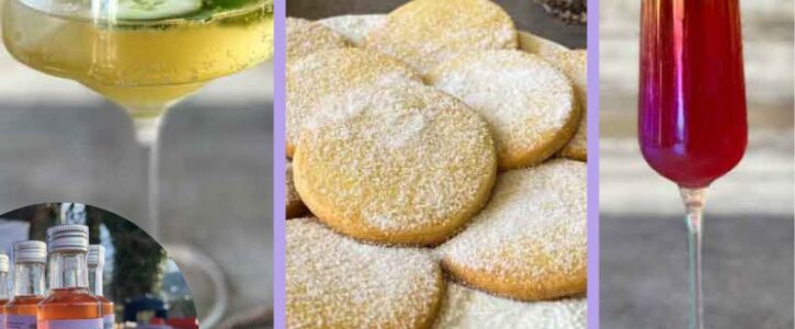 A cocktail, a mocktail and lavender orange biscuits, all made with our beautiful Gower Lavender Syrup