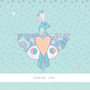 Greeting card showing an illustration of a bird with the words Sending Love