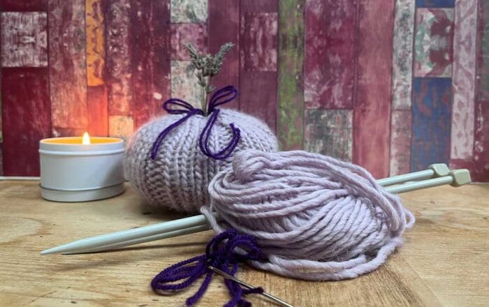 A knitted pumpkin filled with dried lavender