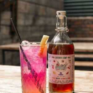lavender syrup with a colourful cocktail